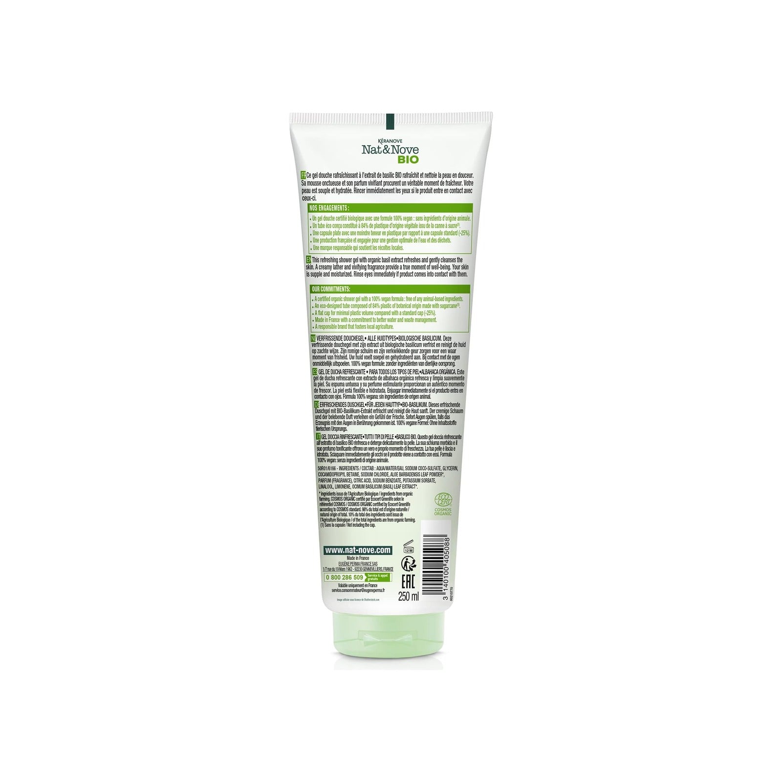 Gel Douche Bio Rafraîchissant Nat & Nove Basilic 250 ml