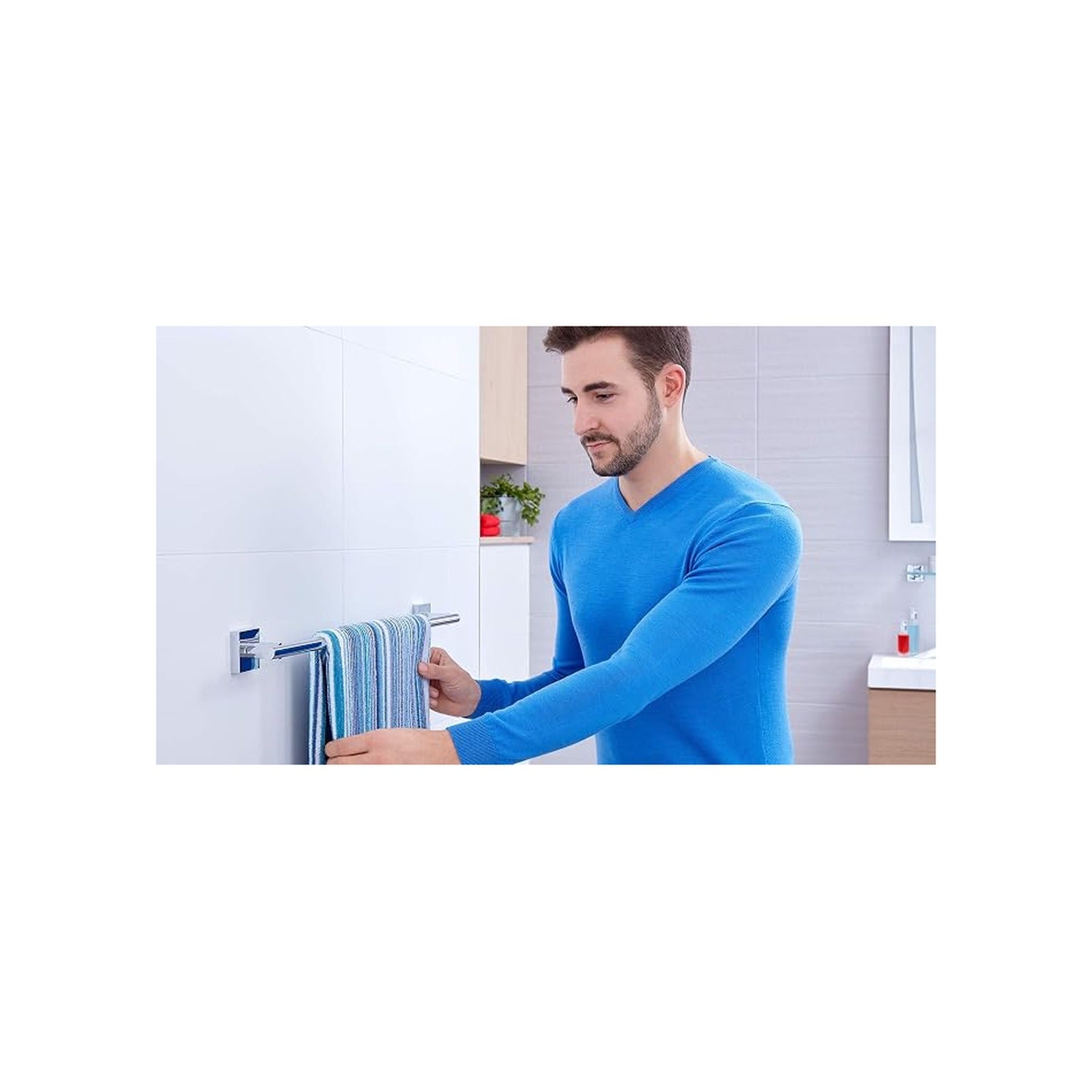 Porte-serviettes adhésif Tesa Ekkro 65 cm – Fixation sans perçage, finition chromée