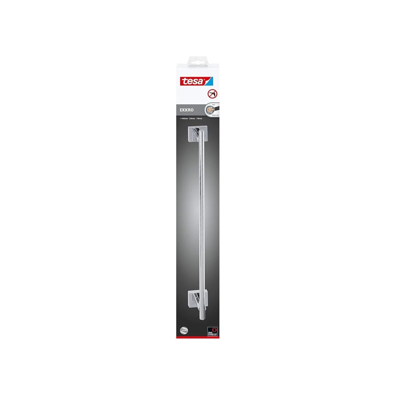 Porte-serviettes adhésif Tesa Ekkro 65 cm – Fixation sans perçage, finition chromée